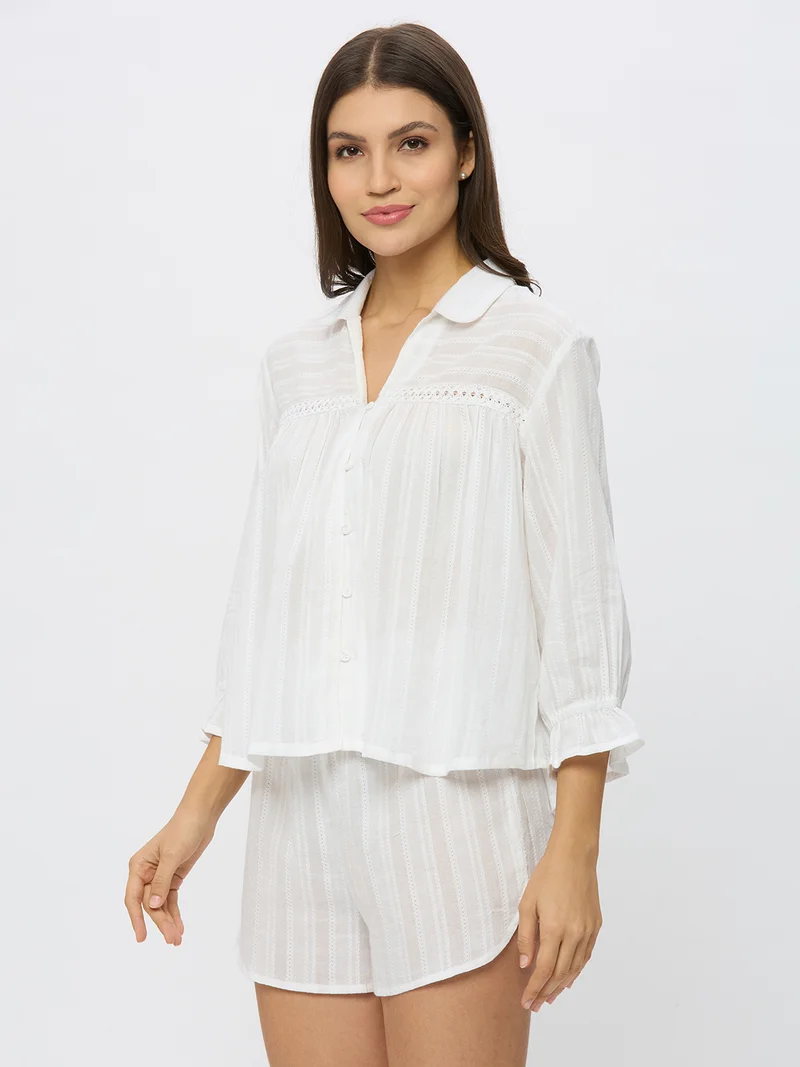 AMMARZO Cotton Dobby Button-Down Top