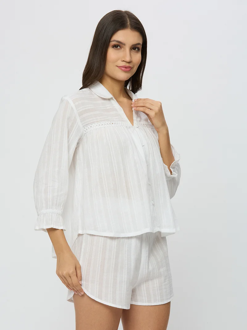 AMMARZO Cotton Dobby Button-Down Top