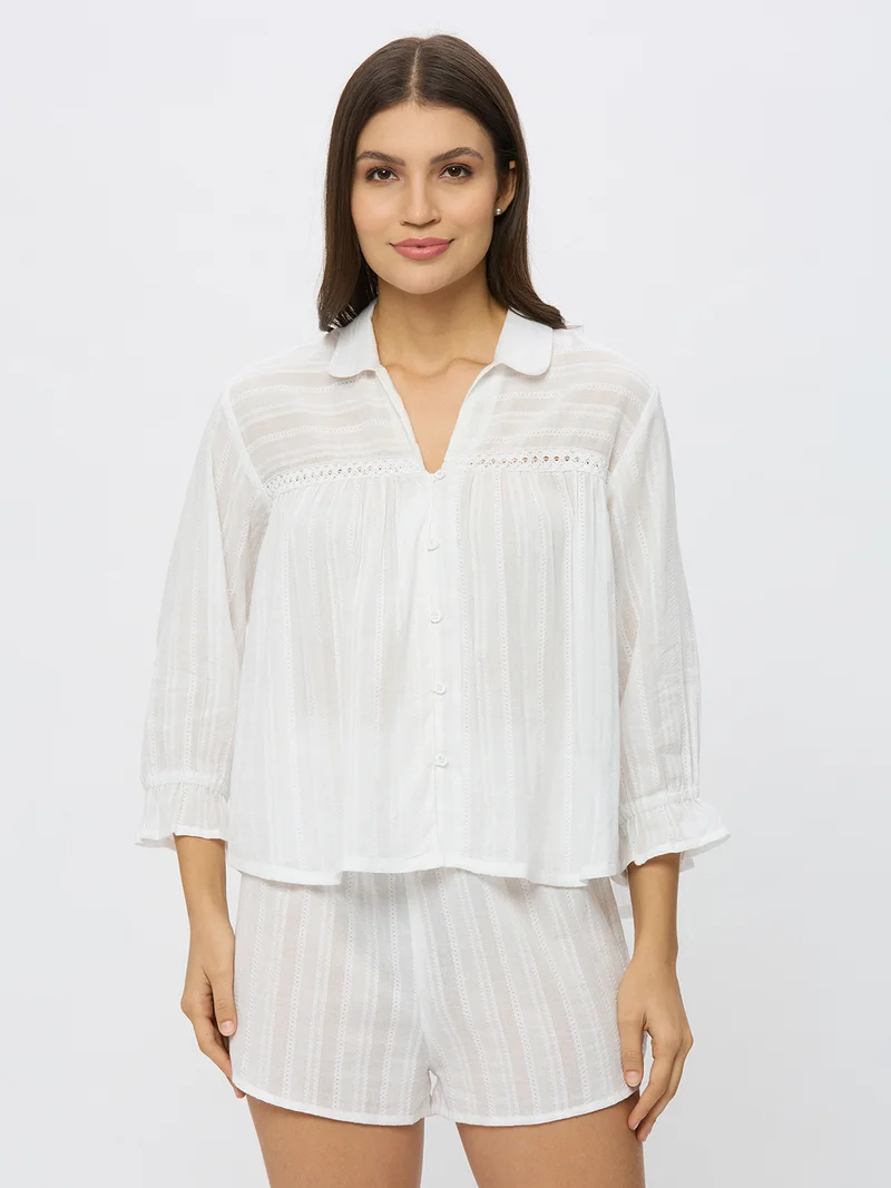 AMMARZO Cotton Dobby Button-Down Top
