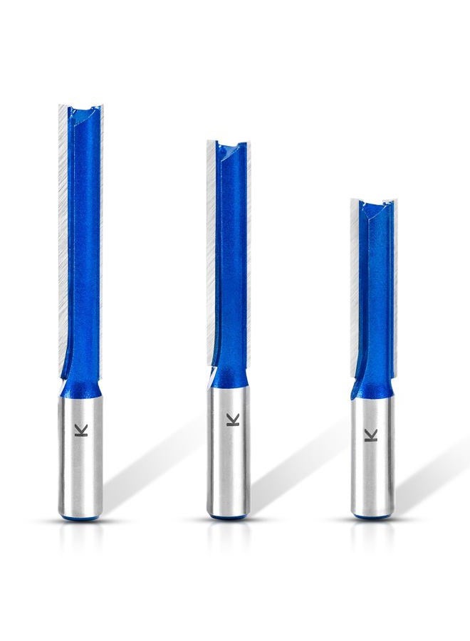 RURITKIT 3Pcs Extra Long Straight Router Bit Set 1/2 Shank, Carbide Tipped Double Flute Straight Bit Dado Straight Cut Router Bit for Woodworking, 2",2-1/2",3" Cutting Length,1/2" Cutting Dia. - Image 1