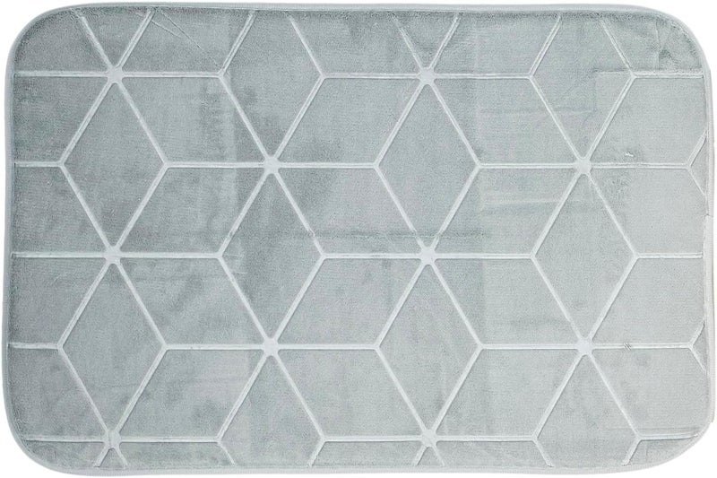 كويزين أرت سجادة حمام من Cuisine Art: فائقة الامتصاص ومصنوعة من رغوة الذاكرة (Memory Foam) – مقاس 40×60 سم، بلون رمادي مخملي، مع بطانة خلفية مانعة للانزلاق – سريعة الجفاف، بتصميم هندسي بارز (منقوش) – سجادة أرضية ناعمة وزخرفية للاستحمام وحوض الاستحمام. - Image 1