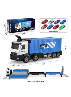 Excefore Carrier Truck Race Track Toddlers Toys, Foldable 3 Layer Car Race Track Playset, Transport Car Carrier & 8 Race Cars, Car Carrier Transforms into Race Tracks Gifts for Ages 2-4 Year Old  - Image 2