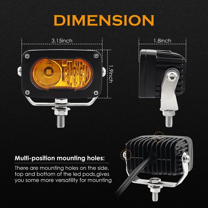 GLOBLED 3 Inch Led Pod Amber, 50W 6000 LM Combo Beam Small Led Light Pods IP68 Led Driving Fog Lights Off Road Lights Ditch Lights Compatible with Motorcycle Truck SUV ATV UTV Boat 2 Pc - Image 3