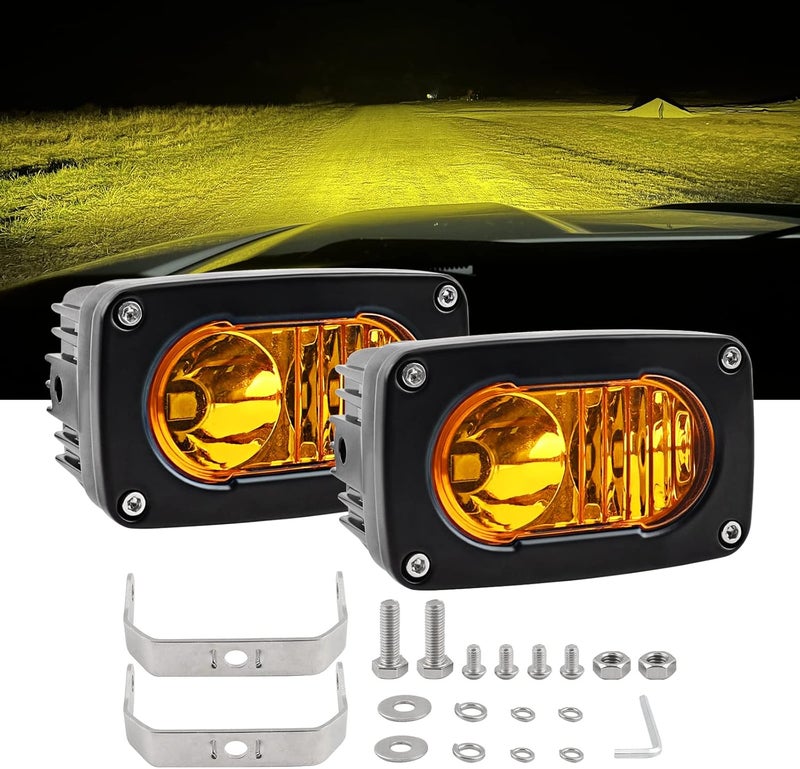GLOBLED 3 Inch Led Pod Amber, 50W 6000 LM Combo Beam Small Led Light Pods IP68 Led Driving Fog Lights Off Road Lights Ditch Lights Compatible with Motorcycle Truck SUV ATV UTV Boat 2 Pc - Image 1
