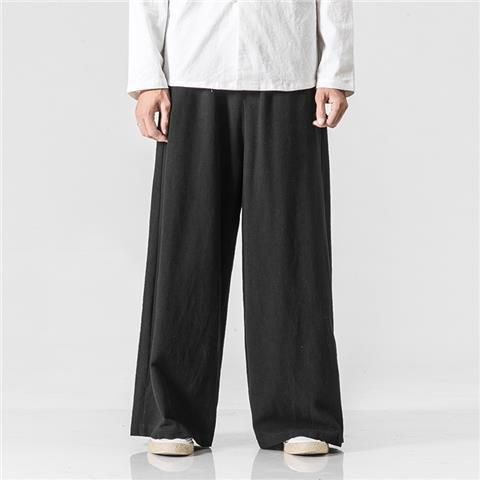 Chinese Style Cotton and Hemp Pants Mens Loose Wide Leg Pants Casual All-match Breathable plus size Fat Mens Pants Wine red - Image 3