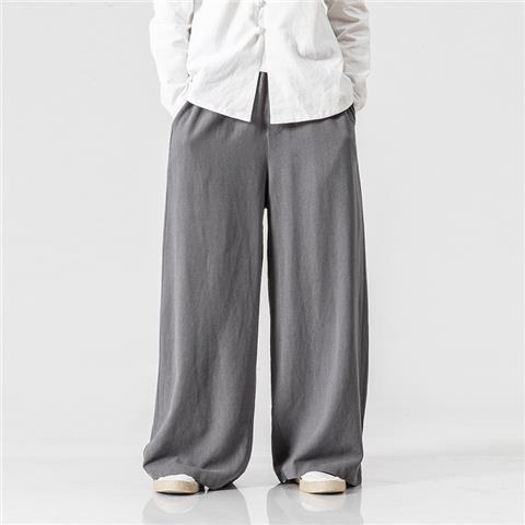 Chinese Style Cotton and Hemp Pants Mens Loose Wide Leg Pants Casual All-match Breathable plus size Fat Mens Pants Wine red - Image 4