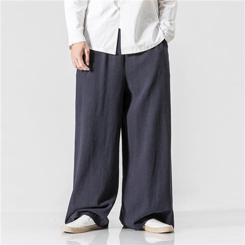 Chinese Style Cotton and Hemp Pants Mens Loose Wide Leg Pants Casual All-match Breathable plus size Fat Mens Pants Wine red - Image 2