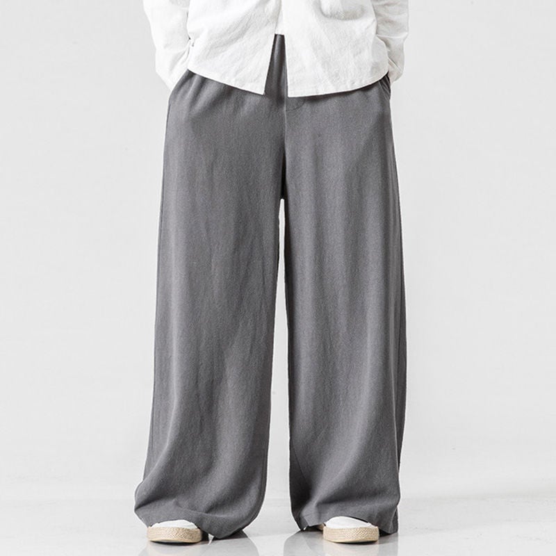 Chinese Style Cotton and Hemp Pants Mens Loose Wide Leg Pants Casual All-match Breathable plus size Fat Mens Pants Wine red - Image 5