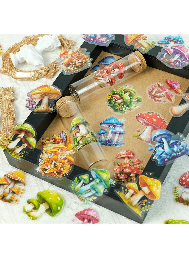 Bluejw 50 Pct Plant Sticker Pack PET Transparent Waterproof Retro Natural Realistic Mushroom Stickers DIY Hand Account Decorative Stickers - Image 4