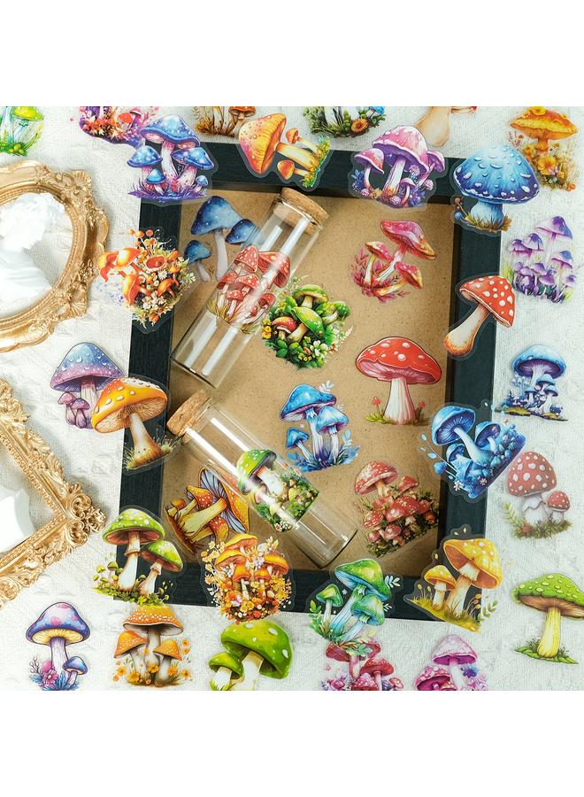 Bluejw 50 Pct Plant Sticker Pack PET Transparent Waterproof Retro Natural Realistic Mushroom Stickers DIY Hand Account Decorative Stickers - Image 1