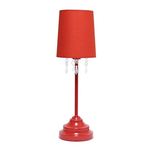 Simple Designs LT3018-RED Table Lamp with Fabric Shade and Hanging Acrylic Beads, Red - Image 1