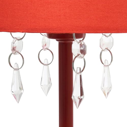 Simple Designs LT3018-RED Table Lamp with Fabric Shade and Hanging Acrylic Beads, Red - Image 3