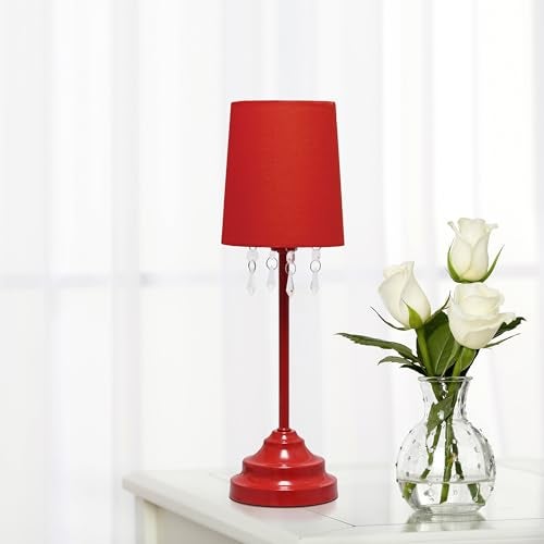 Simple Designs LT3018-RED Table Lamp with Fabric Shade and Hanging Acrylic Beads, Red - Image 4