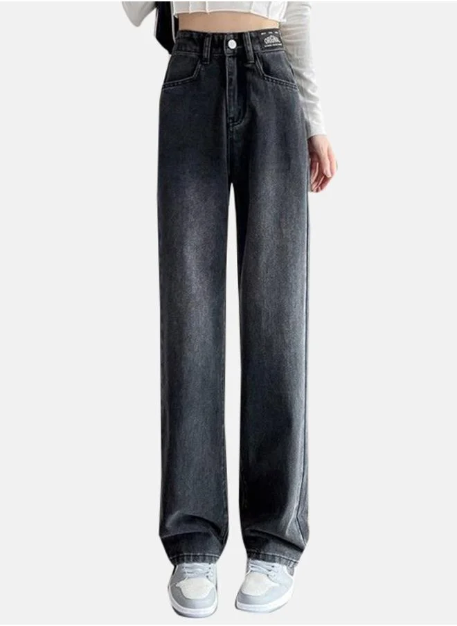 YUNIQEE Black Cotton Straight Fit High-Rise Jeans