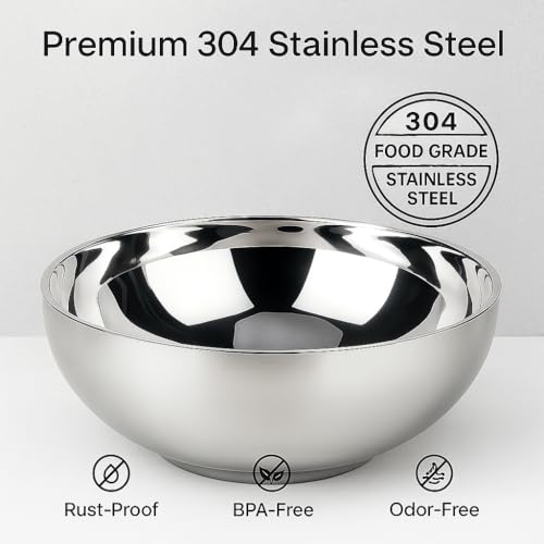 Kruvad Stainless Steel Tone Bowl 500 ml | Mixing & Serving Bowls | Durable, Rust-Free, Dishwasher Safe, Double Finish Metal Bowls for Curry, Dal, Soup, Dessert, Snacks & Kitchen Use - Image 5