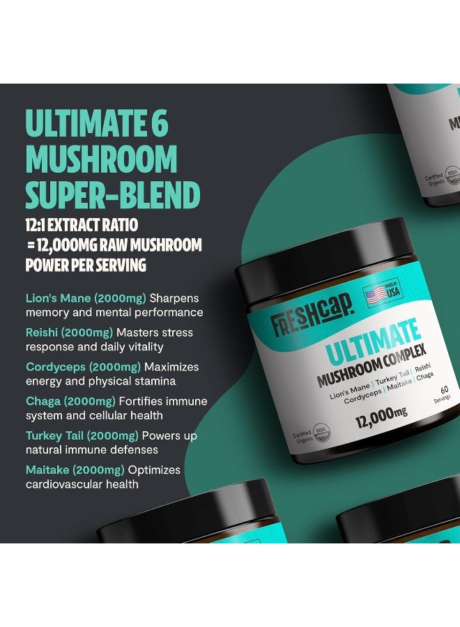 FreshCap Mushrooms Thrive 6 Powerful Mushroom Extract Powder - Lion's Mane, Reishi, Cordyceps, Chaga, Turkey Tail, Maitake - 60g - Image 2