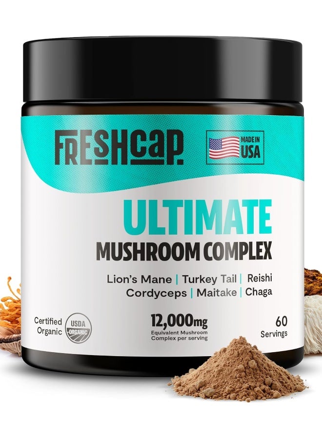 FreshCap Mushrooms Thrive 6 Powerful Mushroom Extract Powder - Lion's Mane, Reishi, Cordyceps, Chaga, Turkey Tail, Maitake - 60g - Image 1