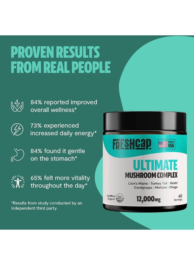 FreshCap Mushrooms Thrive 6 Powerful Mushroom Extract Powder - Lion's Mane, Reishi, Cordyceps, Chaga, Turkey Tail, Maitake - 60g - Image 5