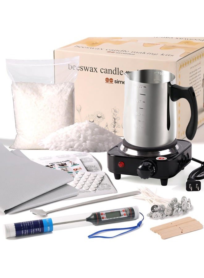 simeitol 2lb White Beeswax Candle Making Kit for Adults, Complete Gift Set with Melting Pot, DIY Starter Candle Making Supplies for Home Decor/Gift Crafting/Holiday Party - Image 1