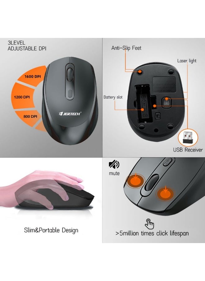 JERTECH - Geartech KM500 Waterproof Wireless Keyboard and Mouse Combo - Full-Size Design, 104 Keys and 4-Button Mouse - Silent Switches - Black - Image 1