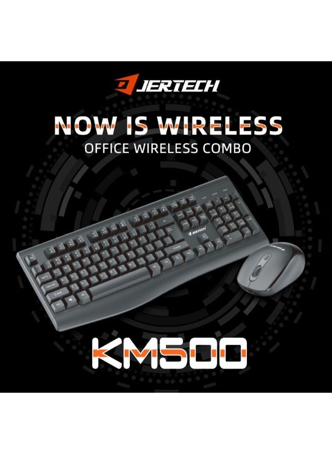 JERTECH - Geartech KM500 Waterproof Wireless Keyboard and Mouse Combo - Full-Size Design, 104 Keys and 4-Button Mouse - Silent Switches - Black - Image 1