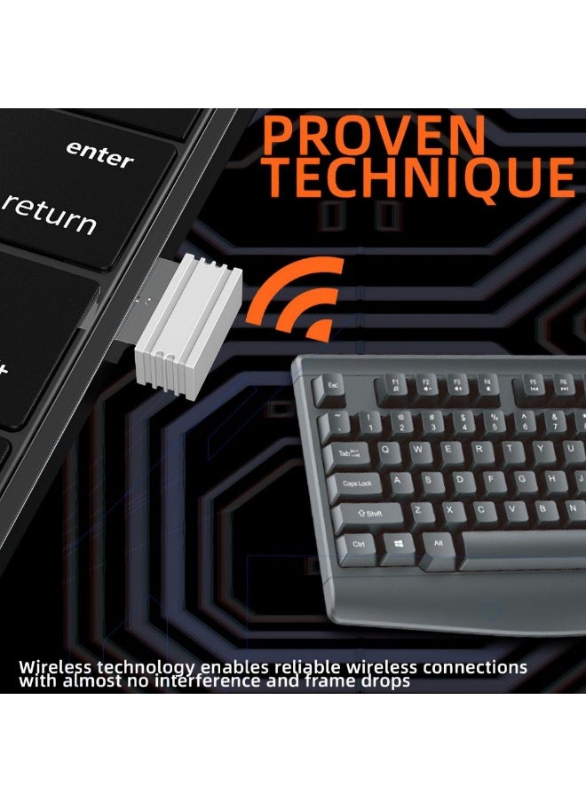 JERTECH - Geartech KM500 Waterproof Wireless Keyboard and Mouse Combo - Full-Size Design, 104 Keys and 4-Button Mouse - Silent Switches - Black - Image 1