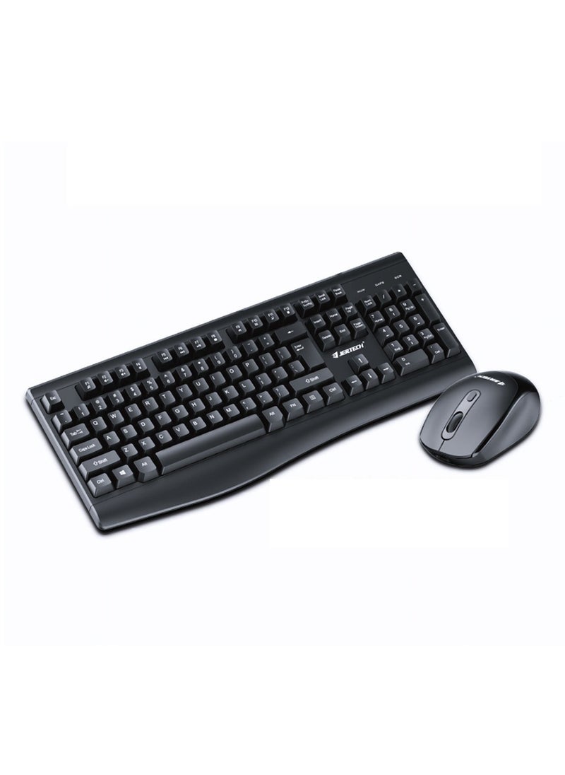JERTECH - Geartech KM500 Waterproof Wireless Keyboard and Mouse Combo - Full-Size Design, 104 Keys and 4-Button Mouse - Silent Switches - Black - Image 1
