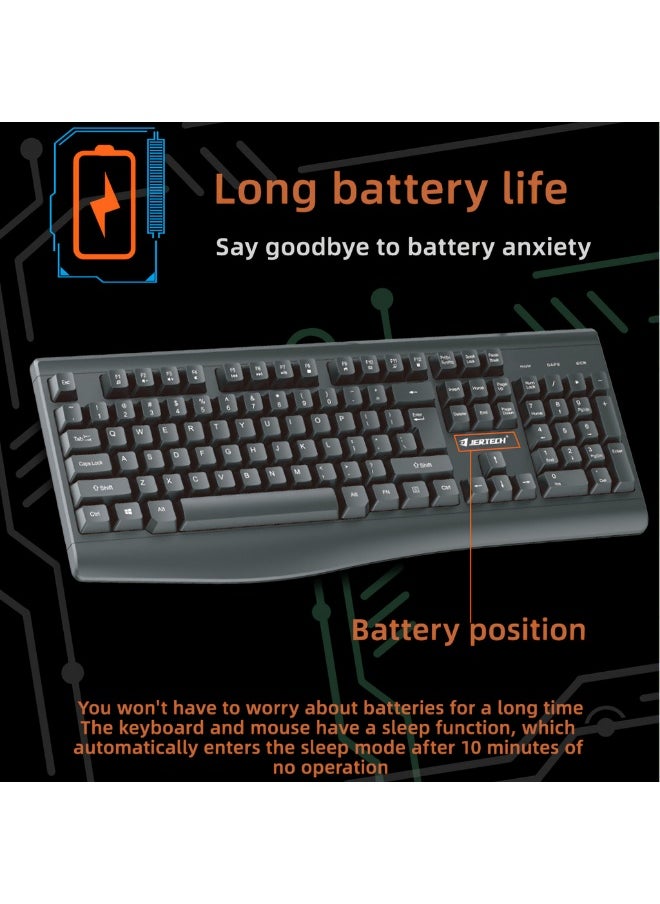 JERTECH - Geartech KM500 Waterproof Wireless Keyboard and Mouse Combo - Full-Size Design, 104 Keys and 4-Button Mouse - Silent Switches - Black - Image 1