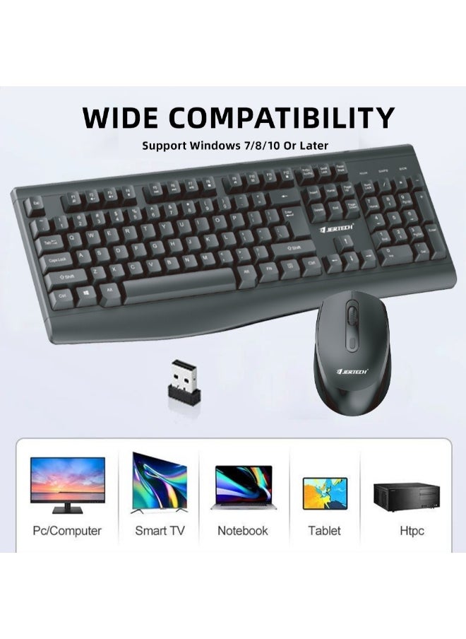 JERTECH - Geartech KM500 Waterproof Wireless Keyboard and Mouse Combo - Full-Size Design, 104 Keys and 4-Button Mouse - Silent Switches - Black - Image 1