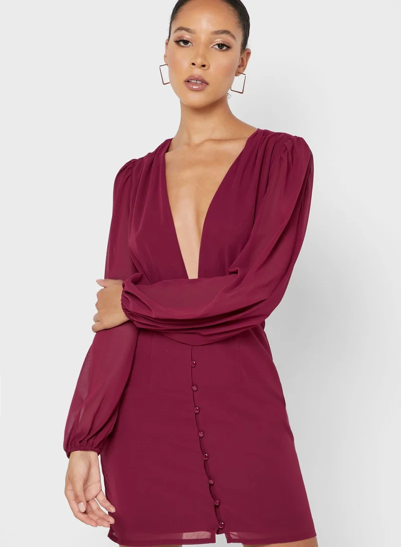 Missguided Plunge Button Down Dress