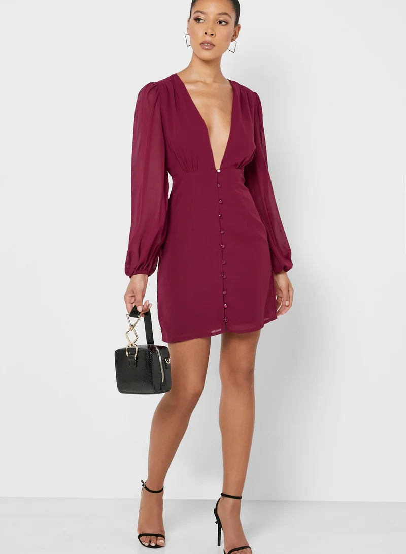 Missguided Plunge Button Down Dress