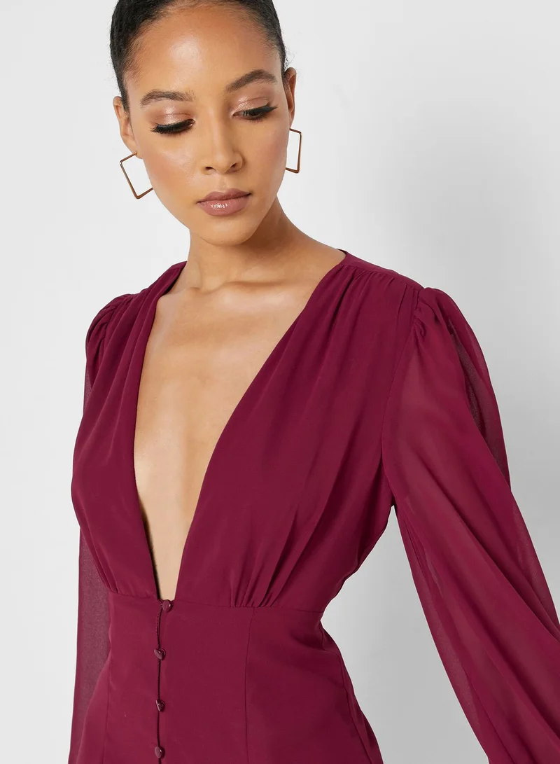 Missguided Plunge Button Down Dress