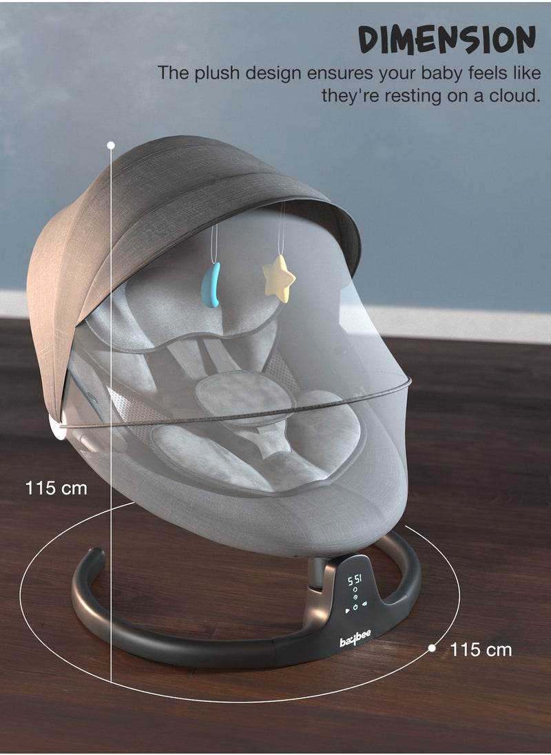 بيبي - مهد أطفال كهربائي أوتوماتيكي من Lullabies مع سرعة تأرجح قابلة للتعديل، استلقاء، بلوتوث وموسيقى، كرسي هزاز للأطفال مع شبكة ناموسية، حزام أمان وألعاب أرجوحة هزازة للأطفال الصغار باللون الرمادي الداكن - Image 1