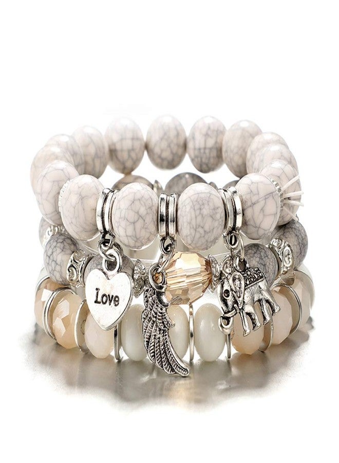 VONRU Boho Bead Stackable Bracelets for Women - Vintage Multi Layer Colorful Beads Bracelets Bohemian Anklets Charm Birthstone Yoga Chain Stretch Beach Bangle (White Elephant Bracelet) - Image 1