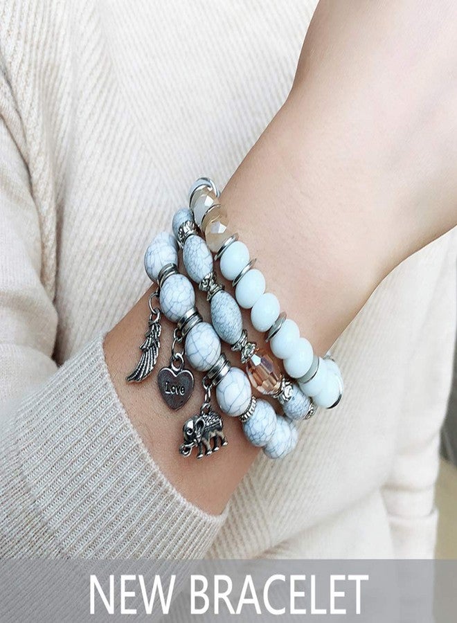 VONRU Boho Bead Stackable Bracelets for Women - Vintage Multi Layer Colorful Beads Bracelets Bohemian Anklets Charm Birthstone Yoga Chain Stretch Beach Bangle (White Elephant Bracelet) - Image 2