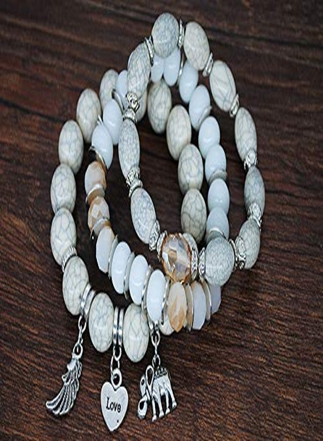 VONRU Boho Bead Stackable Bracelets for Women - Vintage Multi Layer Colorful Beads Bracelets Bohemian Anklets Charm Birthstone Yoga Chain Stretch Beach Bangle (White Elephant Bracelet) - Image 4