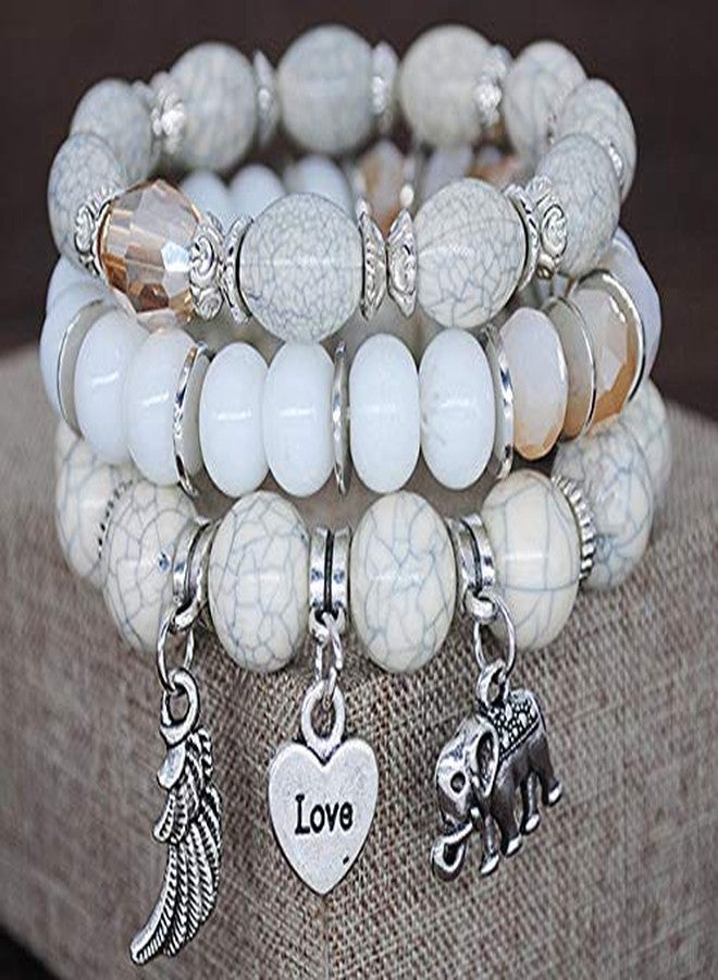 VONRU Boho Bead Stackable Bracelets for Women - Vintage Multi Layer Colorful Beads Bracelets Bohemian Anklets Charm Birthstone Yoga Chain Stretch Beach Bangle (White Elephant Bracelet) - Image 3