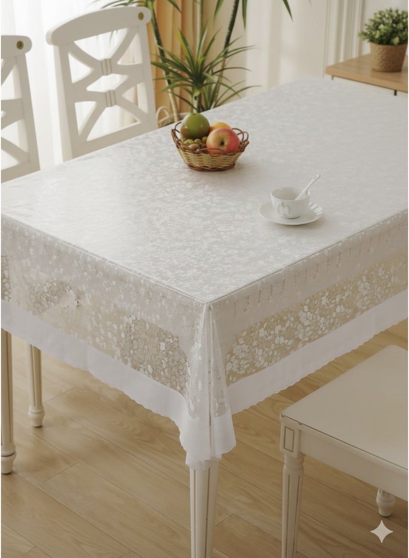 مفرش سفرة شفاف دانتيل فاخر – لمسة الأناقة والرقي على طاولتك اليومية والمناسبات الخاصة (137 × 183 سم)