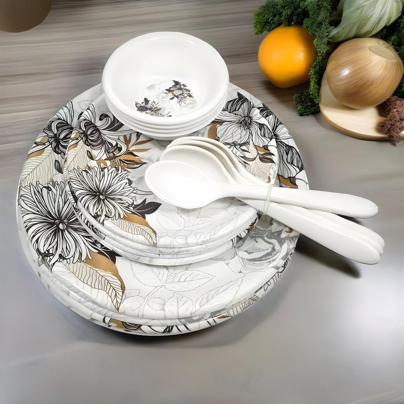 BHOJANWARE Your Dinning with Our 16Piece Melamine Dinner Set Includes 4 Full Plates 4 Half Plates 4 Bowls and 4 Spoon - Image 1