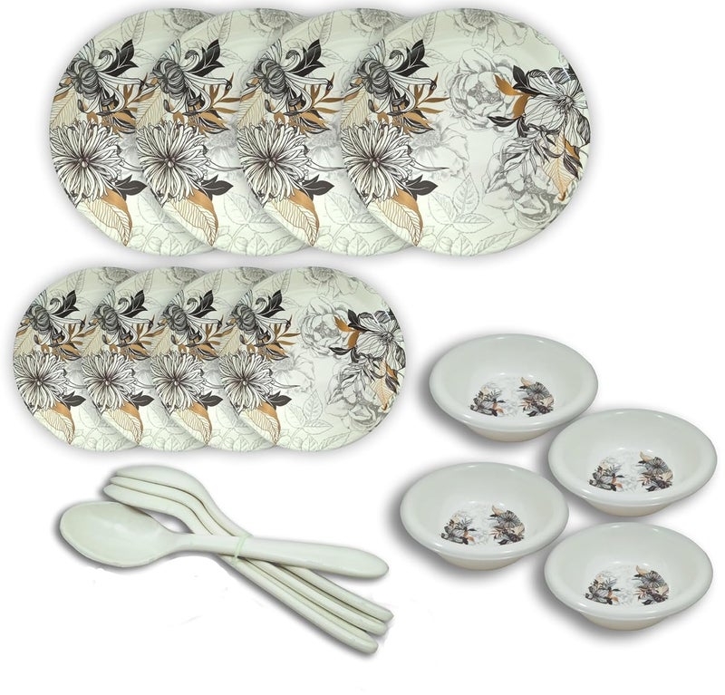 BHOJANWARE Your Dinning with Our 16Piece Melamine Dinner Set Includes 4 Full Plates 4 Half Plates 4 Bowls and 4 Spoon - Image 3
