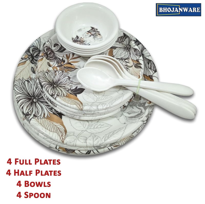 BHOJANWARE Your Dinning with Our 16Piece Melamine Dinner Set Includes 4 Full Plates 4 Half Plates 4 Bowls and 4 Spoon - Image 4