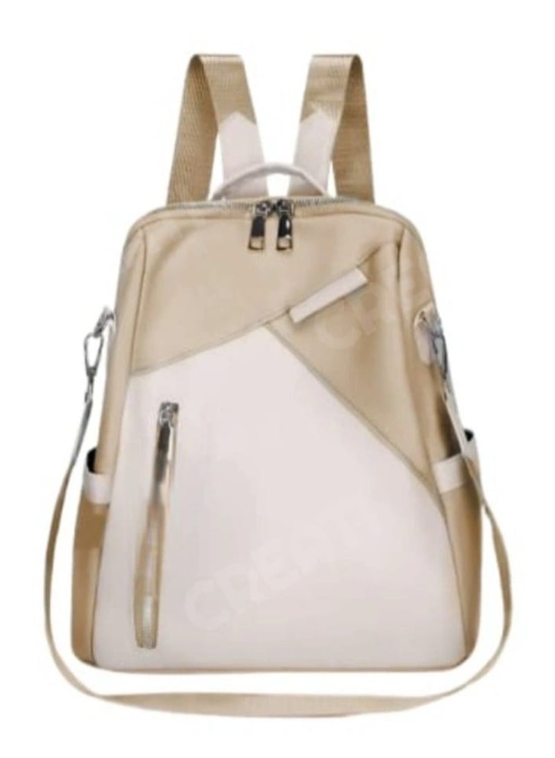 حقيبة ظهر نسائية أنيقة مقاومة للماء - تصميم عصري مع كرة من الفرو - مثالية للجامعة والعمل والسفر، لون بيج