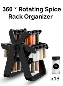 360° Rotating Spice Rack Organizer Revolving Seasoning Storage Stand for Kitchen Countertop with 18 Jars Space Saving Easy Access Stainless Steel Lid Ideal Herbs Rotatable