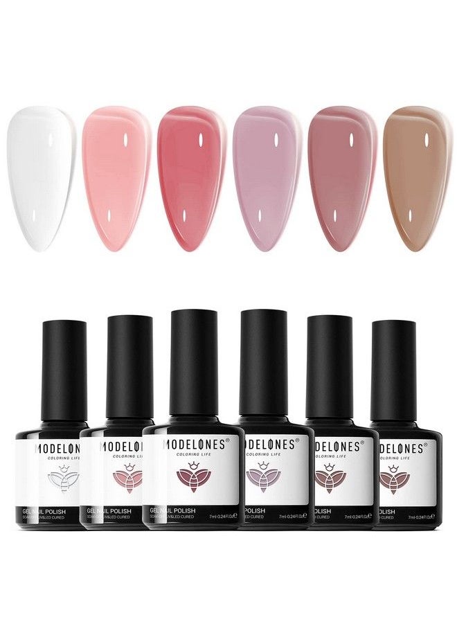 modelones - Jelly Gel Nail Polish Set 6 Colors Summer Translucent Pink Milky White Sheer Nude Brown Beige Taupe Korean Trend Icy Transparent Nail Art Design Starter Kit Manicure At Home Gifts For Girls Women - Image 1