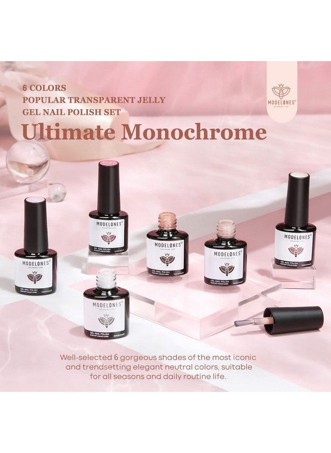 modelones - Jelly Gel Nail Polish Set 6 Colors Summer Translucent Pink Milky White Sheer Nude Brown Beige Taupe Korean Trend Icy Transparent Nail Art Design Starter Kit Manicure At Home Gifts For Girls Women - Image 1