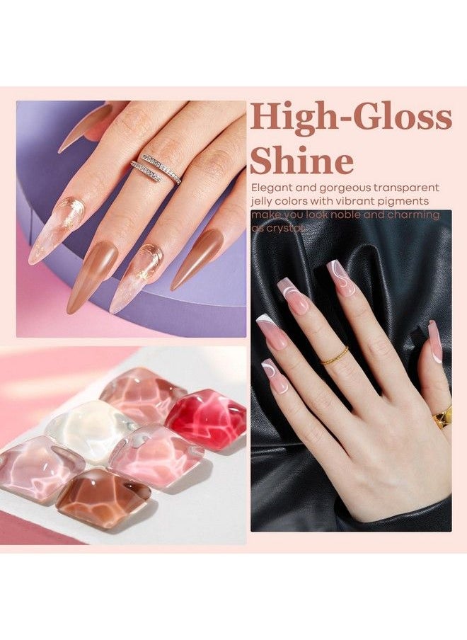 modelones - Jelly Gel Nail Polish Set 6 Colors Summer Translucent Pink Milky White Sheer Nude Brown Beige Taupe Korean Trend Icy Transparent Nail Art Design Starter Kit Manicure At Home Gifts For Girls Women - Image 1