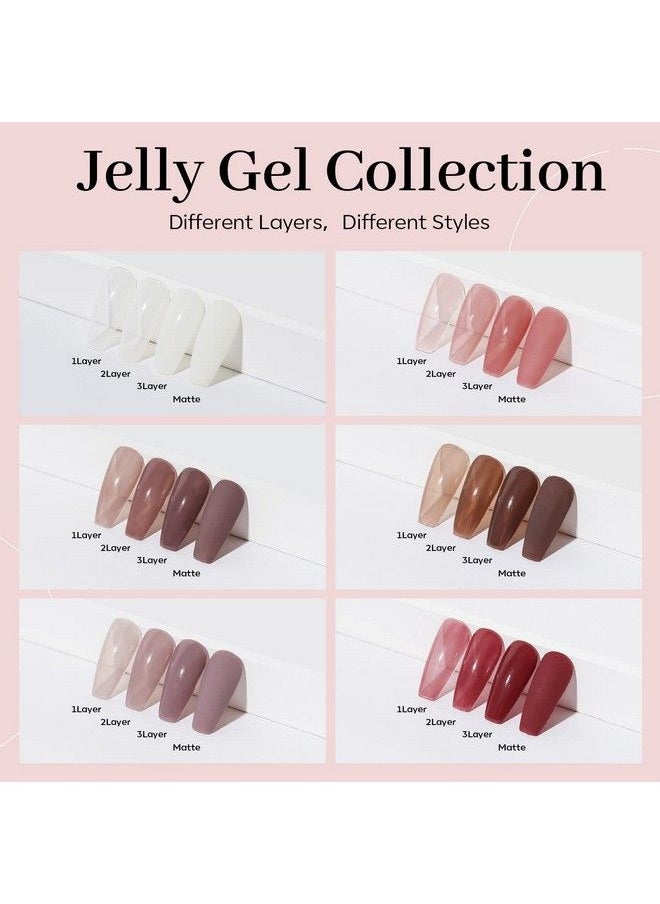 modelones - Jelly Gel Nail Polish Set 6 Colors Summer Translucent Pink Milky White Sheer Nude Brown Beige Taupe Korean Trend Icy Transparent Nail Art Design Starter Kit Manicure At Home Gifts For Girls Women - Image 1