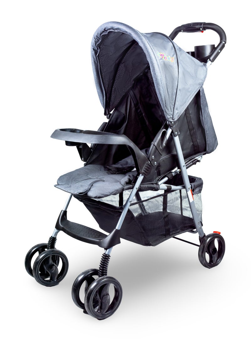 مولودي عربة أطفال خفيفة الوزن مع حامل قهوة للوالدين، سلة تخزين، ومقعد أمامي للرضع من 0 إلى 3 سنوات-رمادي داكن - Image 1