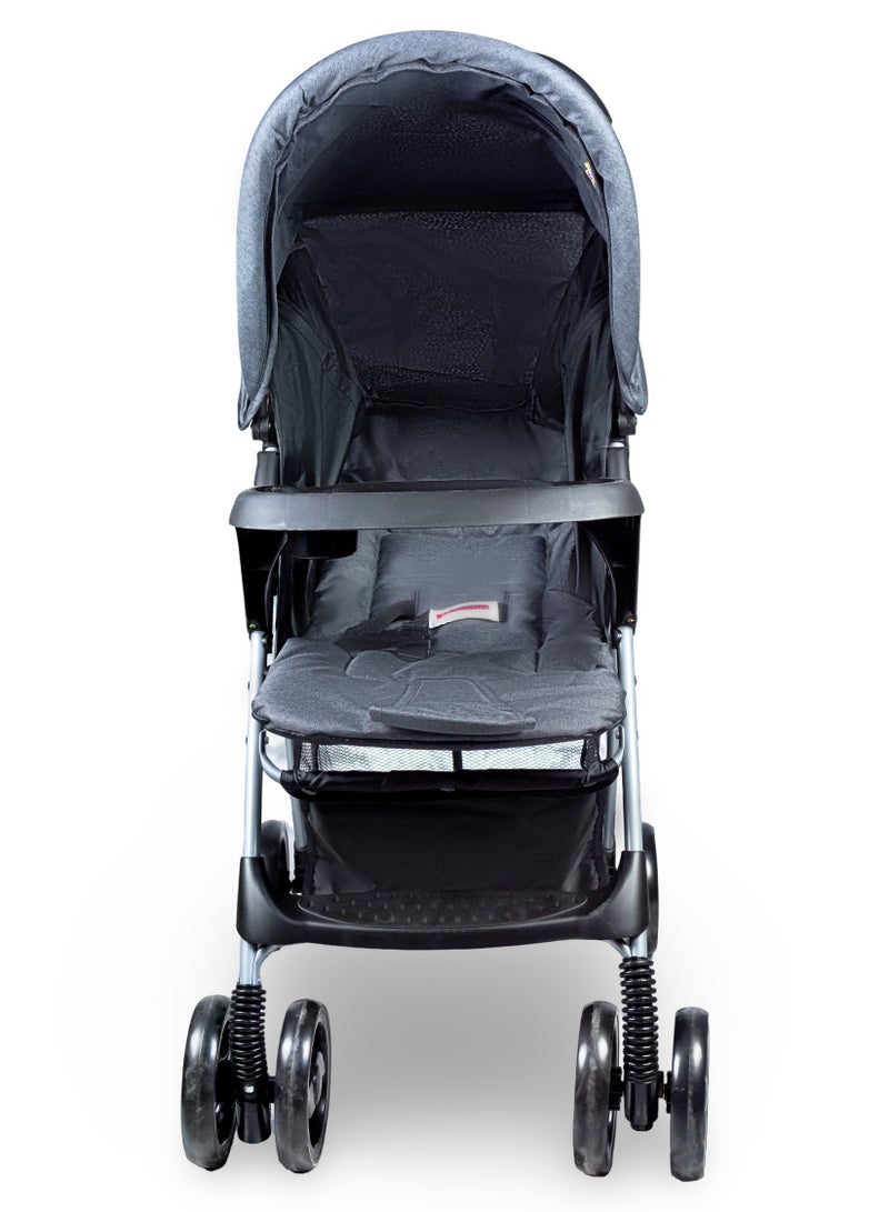 مولودي عربة أطفال خفيفة الوزن مع حامل قهوة للوالدين، سلة تخزين، ومقعد أمامي للرضع من 0 إلى 3 سنوات-رمادي داكن - Image 2