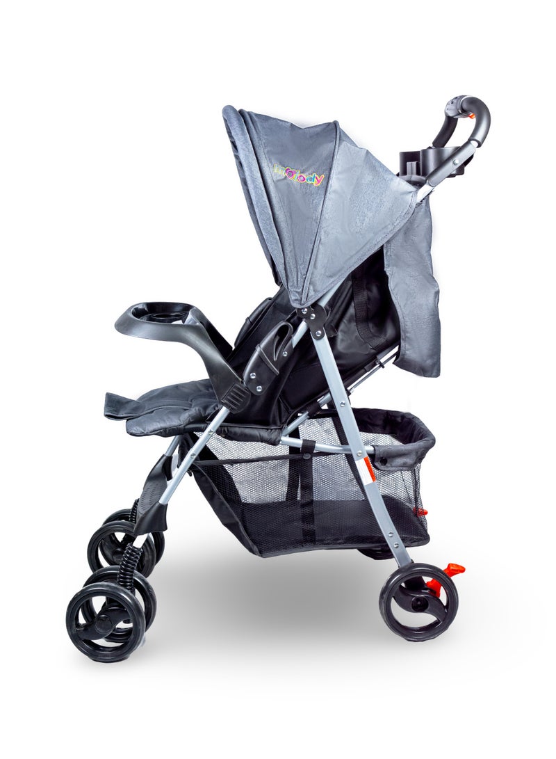 مولودي عربة أطفال خفيفة الوزن مع حامل قهوة للوالدين، سلة تخزين، ومقعد أمامي للرضع من 0 إلى 3 سنوات-رمادي داكن - Image 3